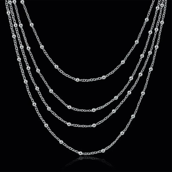 925 Sterling Silver Beaded Multi Layered Necklace Statement Necklace - Picture 2 of 5